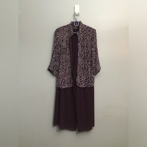 Two-Piece Plum Dress with Printed Jacket